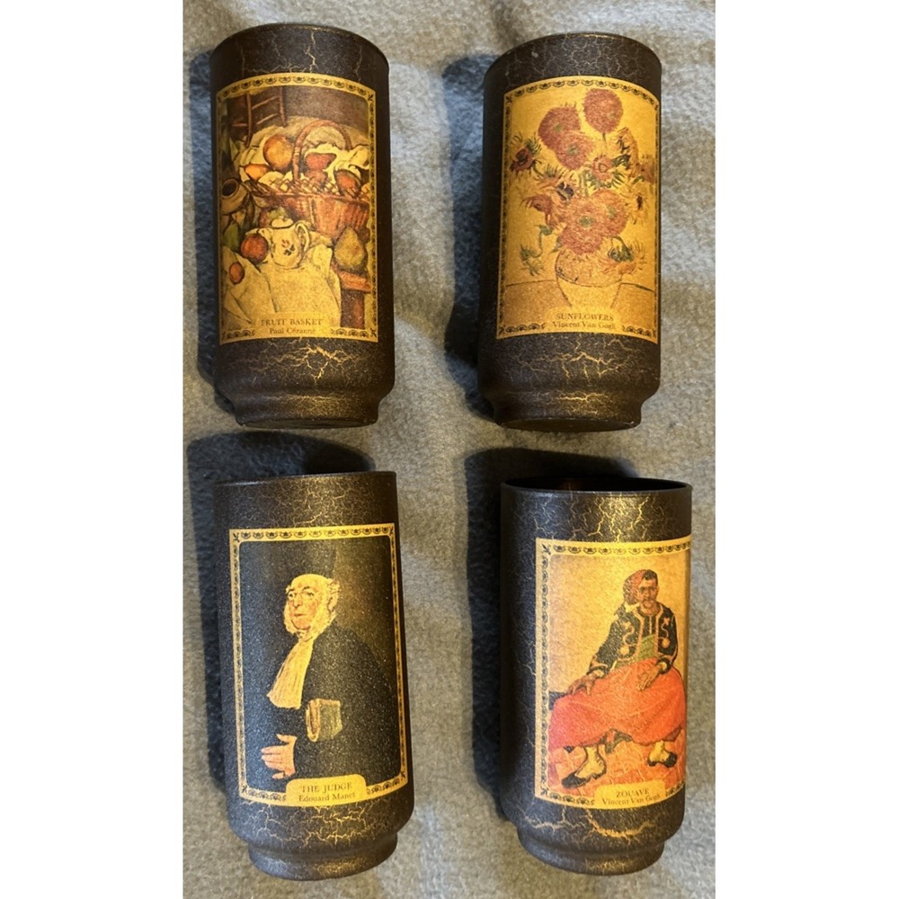 Vtg MCM Jim Beam Art Collectors Series Manet, Van Gogh Cezanne Set of 4 Glasses